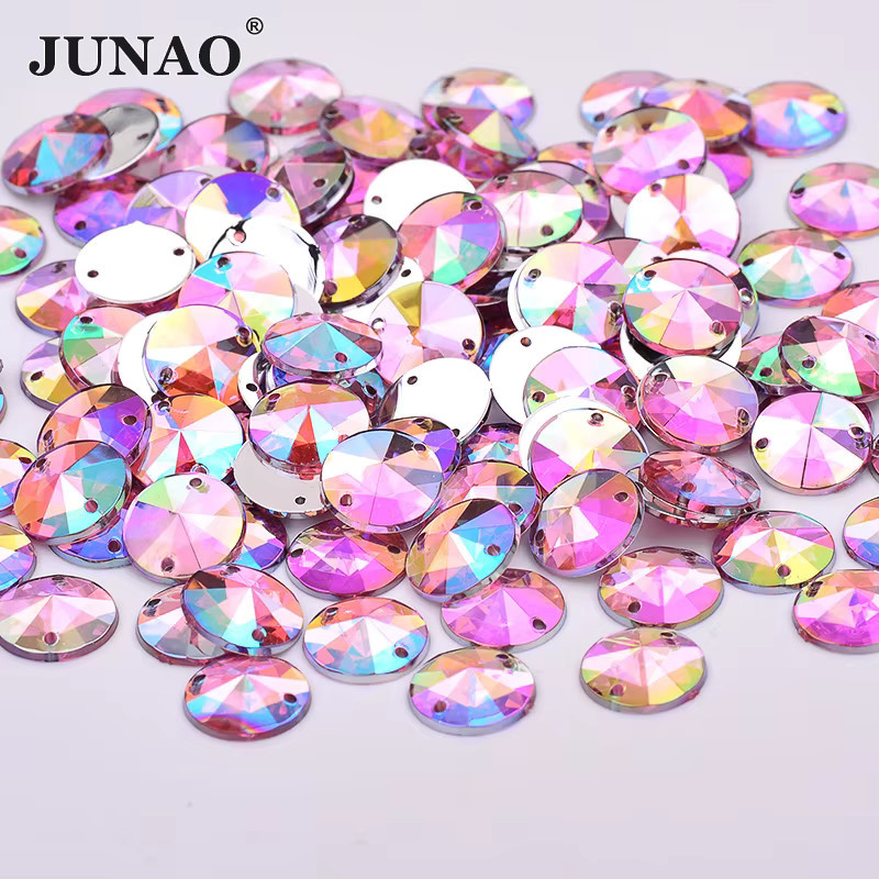 JUNAO Kristall-AB Rivoli Strass-Applikationen rund mit flacher Rückseite aus Acryl, 1000 Stück, Multicolour, Durchmesser: 10 mm - Bild 1