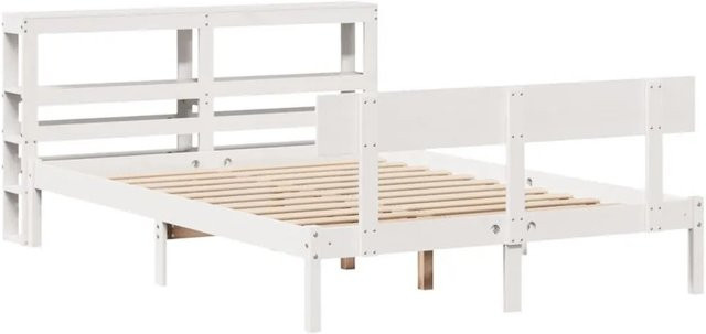 vidaXL Massivholzbett aus Kiefernholz in Weiß, rustikaler Stil, B/T/H: 140–160 x 200 cm - Bild 1
