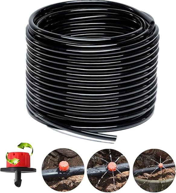 Nongjiale PVC-Mikroschlauch für Tropfbewässerungssysteme, 1/4 Zoll, Schwarz, 20 m - Bild 1