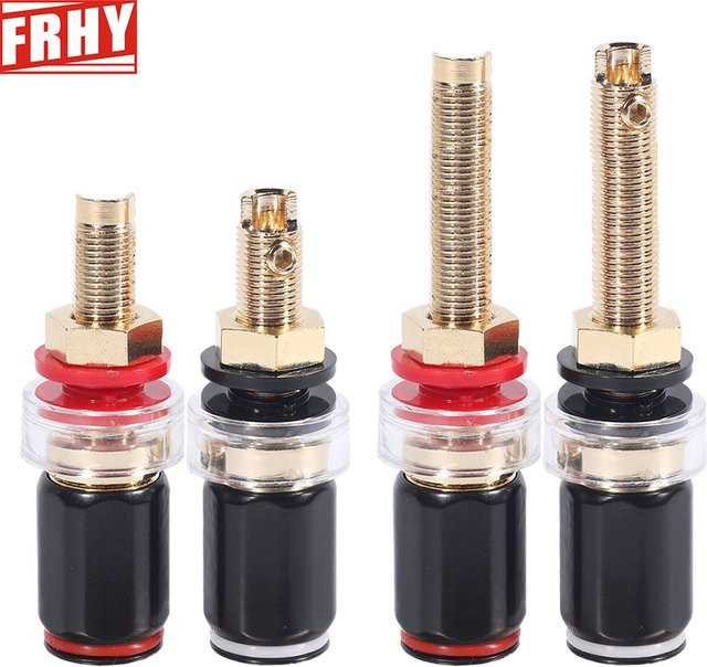FRHY HiFi-Lautsprecher-Terminal-Binding Posts aus reinem Kupfer, vergoldete Verstärkeranschlüsse als Ersatz für Bananenstecker, Gold - Bild 1