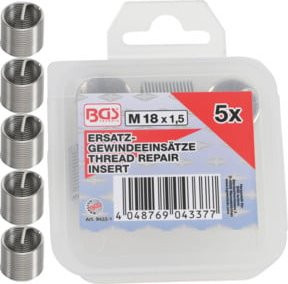 BGS Ersatz-Gewindeeinsätze M18 x 1,5 mm, 5-teilig, silber - Bild 1