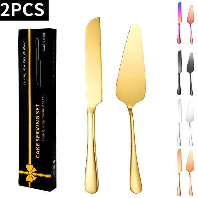 Venlohome Besteck Set aus Edelstahl mit Kuchenmesser und Tortenheber in Silber oder Gold - Bild 1