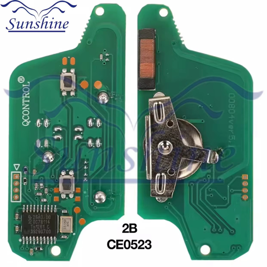 QCONTROL Ersatz Fernbedienung Platine für Peugeot und Citroen mit 2/3 Tasten, Farbe: Grün, Chip PCF7941, CE0523/CE0536 - Bild 2