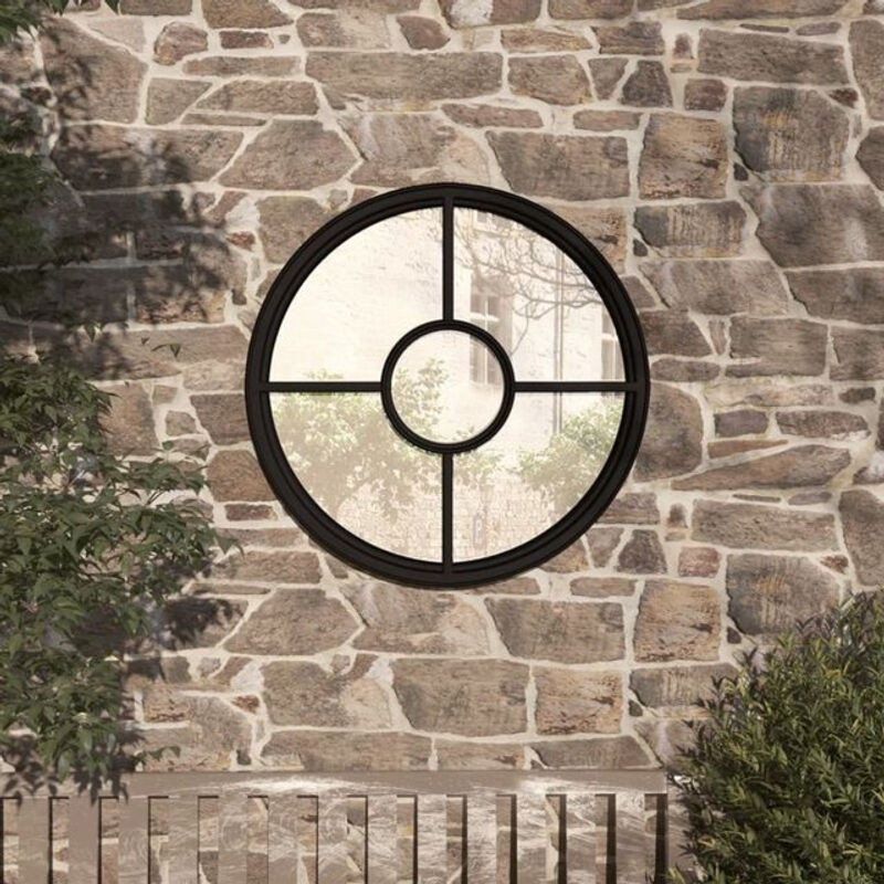 Runder Gartenspiegel von vidaxl in Schwarz aus Metall und Glas im Industrial-Design, Durchmesser: 60 cm - Bild 1