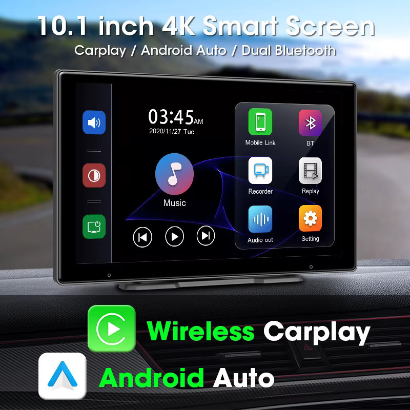 Develuck 10,1 Zoll 4K Dash Cam mit Carplay, Android Auto und GPS Navigation, schwarzer Auto DVR Recorder mit drehbarer Halterung und Backup-Kamera - Bild 3