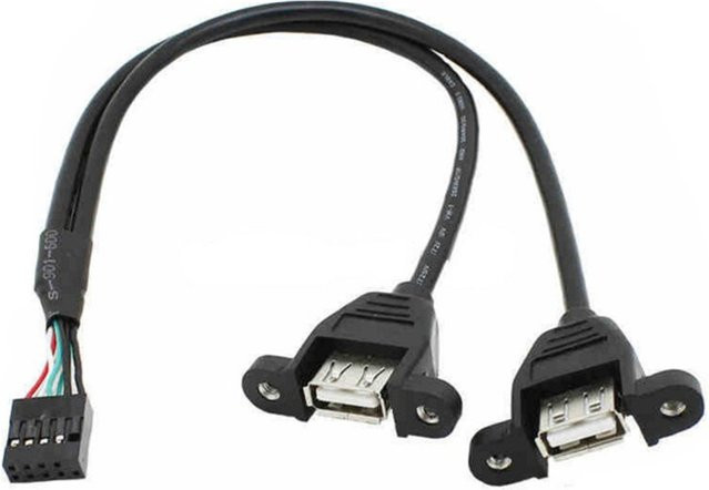 OULLX 9-Pin auf Dual-USB 2.0 A Konverter Kabel in Schwarz mit Schraubenloch und Sperrplatte für Motherboard-Montage - Bild 1