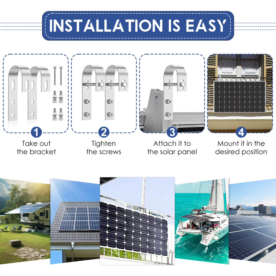 Bohrfreie Solarpanel-Montagehalterung aus 304 Edelstahl in Silber als komplettes Hardware-Kit für PV-Module an Balkon, Dach oder Wohnwagen - Bild 3