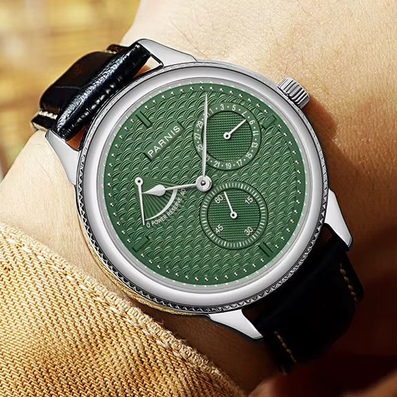 PARNIS Armbanduhr Automatik, Edelstahl, 42 mm, Herren, Leder, Grün - Bild 3