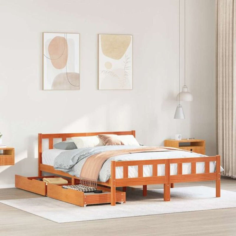 Massivholzbett aus Kiefer in Landhaus-Optik von vidaxl, Farbe Braun, B/T/H: 160 x 200 x 69,5 cm - Bild 1