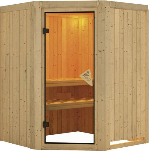 Karibu Sauna Wolmar für 3 Personen aus Fichtenholz in Beige, ohne Ofen, B/T/H: 198 x 151 x 151 cm - Bild 1