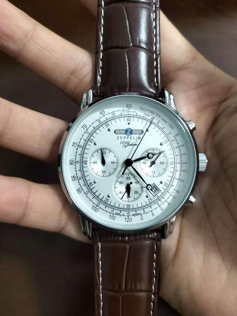 Zeppelin Armbanduhr, Quarz, Edelstahl, Leder, Silber, Herren - Bild 1