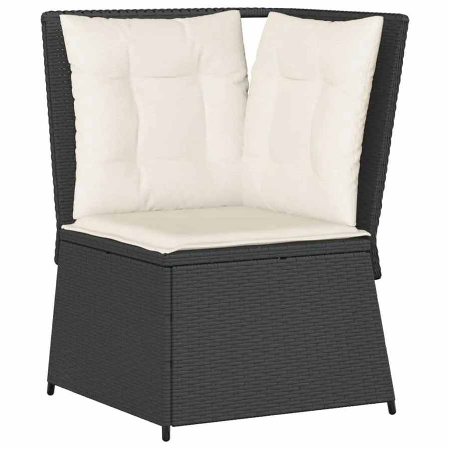 vidaXL Garten-Ecksofa aus Polyrattan mit Kissen in Schwarz und Weiß, modernes L-Shape Design mit UV-beständigen Polstern und Metallrahmen - Bild 2
