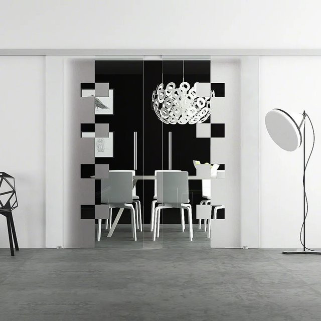 Levidor Doppelglasschiebetür Komplettset Wolfsburg aus Aluminium und Glas in Silber mit Stangengriffen und SoftClose, B/H: 90 x 217,5 cm (2 Stück) - Bild 1