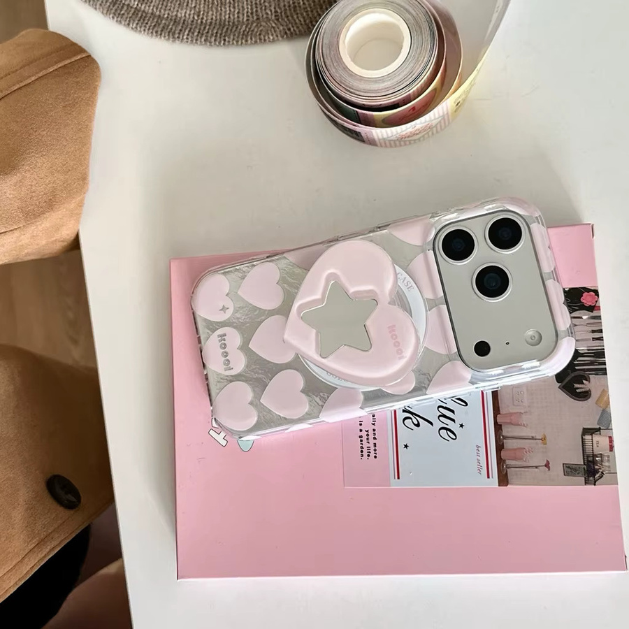 Handyhülle mit Liebesstern-Design und Halterung für iPhone 17 16 15 Pro Max in Blau und Rosa mit magnetischer kabelloser Ladefunktion - Bild 2
