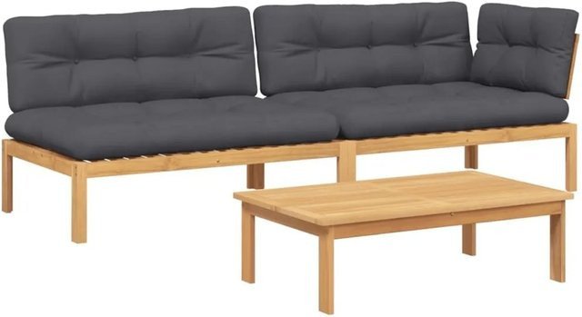 vidaXL 3-teilige Garten-Sofagarnitur aus Akazienholz mit Kissen in Anthrazit - Bild 1