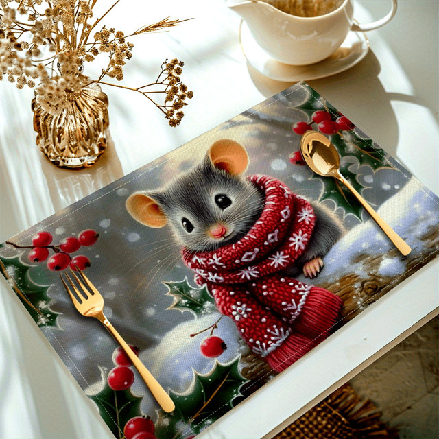 VIKAMA 4-teiliges Weihnachts-Tischset mit Maus-Design für die Winter-Tischdekoration - Bild 1