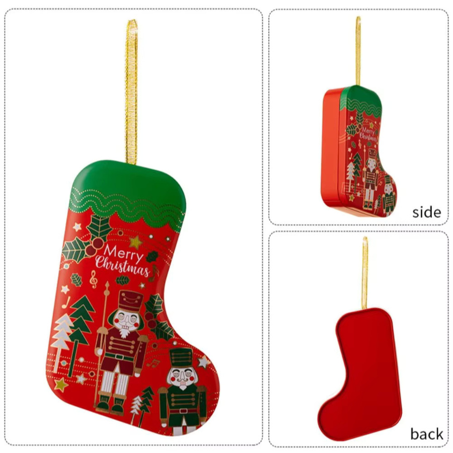 WakaParty Weihnachts-Süßigkeitenbox aus Zinn in Strumpf-Form, bunte Weihnachtsdekoration für Partys - Bild 4
