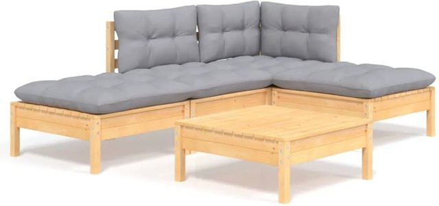 vidaXL 5-tlg Garten-Lounge-Set aus massivem Kiefernholz mit grauen Polstern - Bild 1