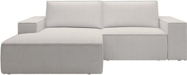 Vente-unique Schlafsofa Amelia in Beige mit Cord-Bezug und L-Form, Breite: 240 cm - Bild 1