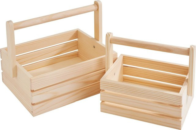 VBS Holzkiste mit Henkel im 2er-Set, Beige/Braun - Bild 1