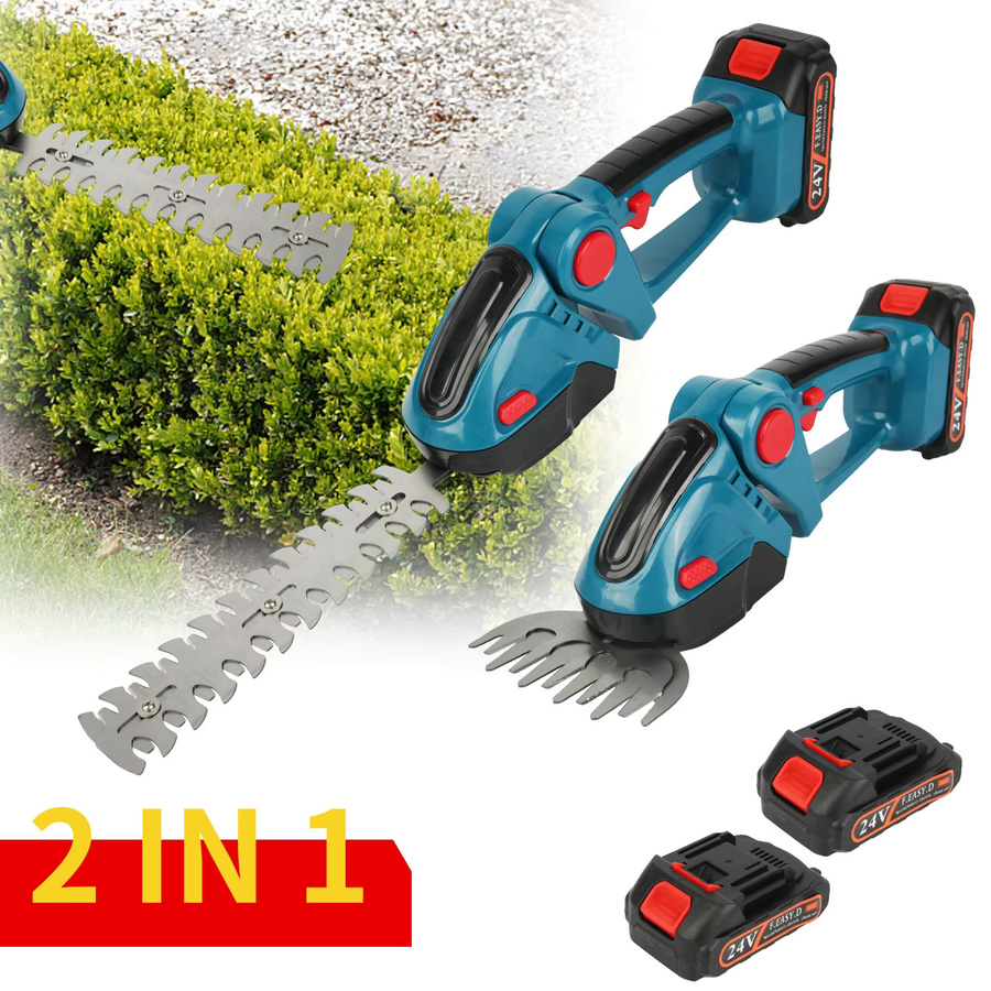 HGTUGO 2-in-1 Akku-Heckenschere und Strauchschneidemaschine mit Wechselklingen in Gelb-Blau - Bild 2