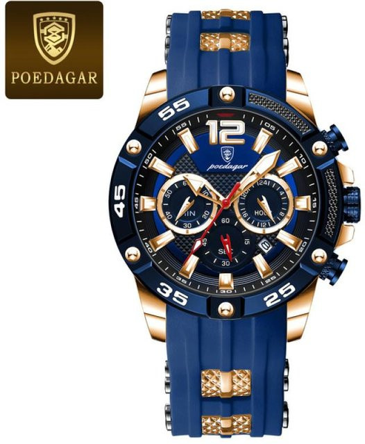 POEDAGAR Armbanduhr Chronograph, Quarz, Silikon, Blau, Herren - Bild 1