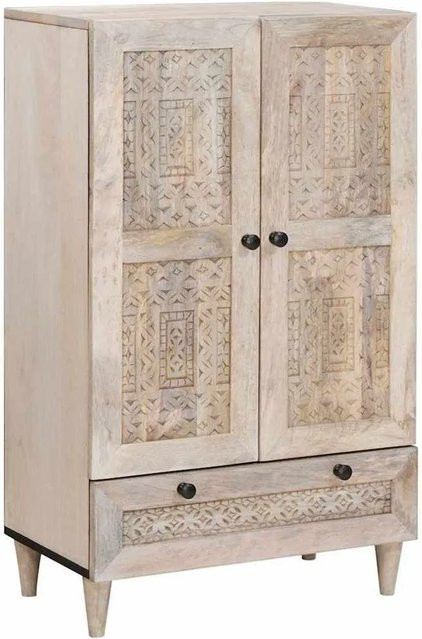 vidaXL Hochboard aus massivem Mangoholz mit Regal in Weiß, B/T/H: 60 x 33 x 100 cm - Bild 1
