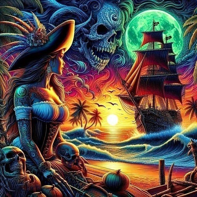Kayou Diamantmalerei-Set Piratenfrau Totenkopf Mond in Multicolour, 5D DIY Kristall-Strass-Kunsthandwerk für deine Heimdekoration, B/H: 30 x 30 cm - Bild 1