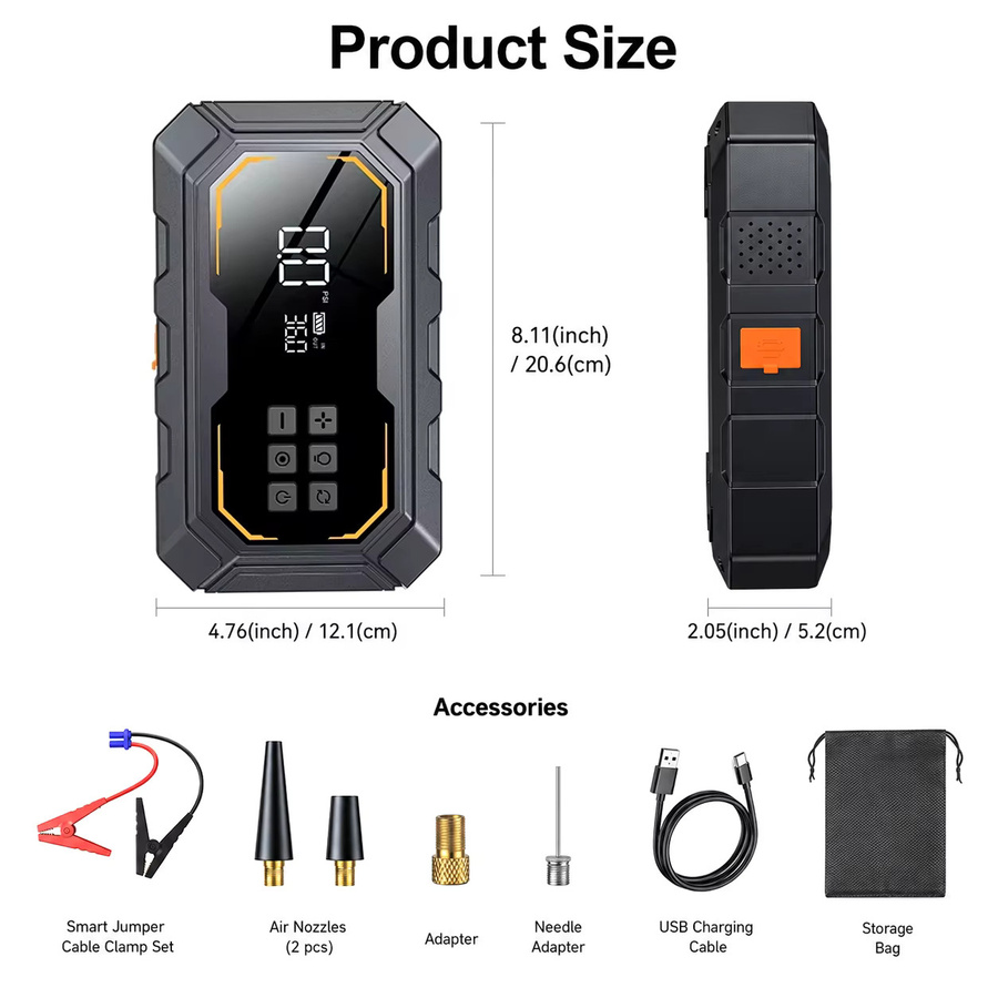Vyvylabs Auto-Starthilfe mit 1000A Spitzenstrom und 150PSI Luftkompressor-Pumpe, Tragbarer Batterie-Booster und Powerbank mit LED-Licht für Auto und SUV - Bild 9