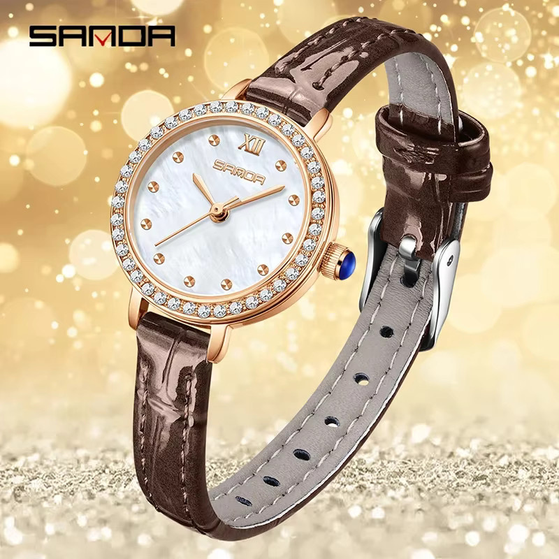 SANDA Armbanduhr Legierung, Quarz, Weiß, Diamantbesetzt, Damen - Bild 2