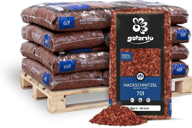 Galamio Holzhackschnitzel aus Kiefernholz in Rot, 12 Säcke à 60 l mit insgesamt 720 l Füllmenge - Bild 1