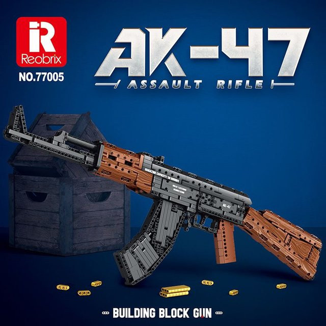 Reobrix Militär-AK47-Baustein-Gewehr, mit Schussfunktion, Lernspielzeug - Bild 1