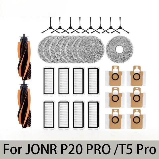 QIKUI Ersatzteil-Set für JONR P20 PRO und T5 Pro Roboterstaubsauger mit Hauptbürste, Seitenbürsten, Hepa-Filtern, Wischmopps und Staubbeuteln - Bild 1