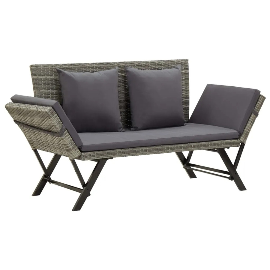 furnicato Gartenbank aus Poly Rattan mit Auflagen in Grau, Breite: 176 cm, Tiefe: 70 cm, Höhe: 80 cm - Bild 2