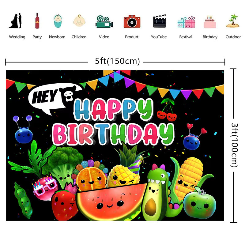 Hey Bear Frucht Motiv Party Banner Dekoration für Kindergeburtstage, Mehrfarbig, B: 90 cm, H: 70 cm, T: 70 cm - Bild 2