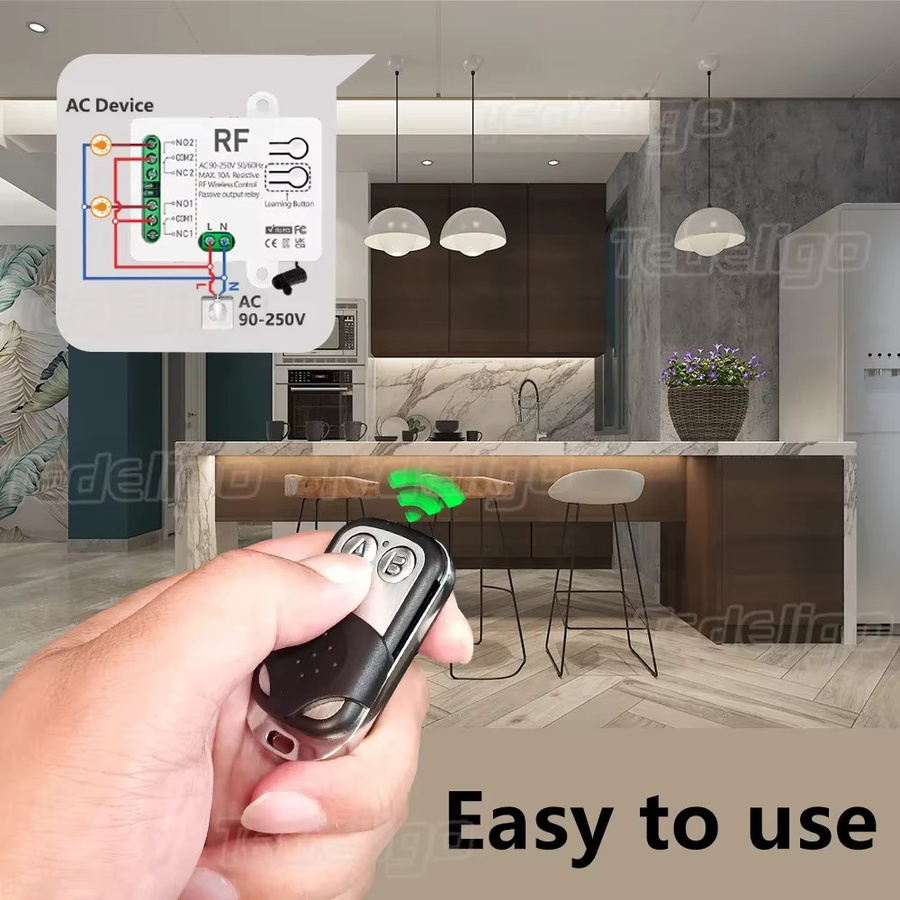 Tedeligo Universal Wireless Fernbedienung Schalter 433 MHz RF 2CH Relais Empfänger Modul mit Sender für Licht und Motor AC 110 V 220 V - Bild 2
