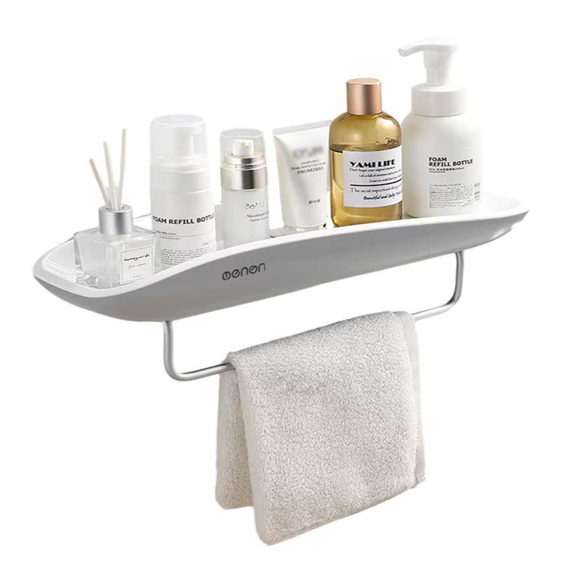 MENGNI Badezimmerregal in Weiß, Eckregal zur Wandmontage ohne Bohren, Organizer für Dusche und Toilette aus Kunststoff in Matt-Optik - Bild 6