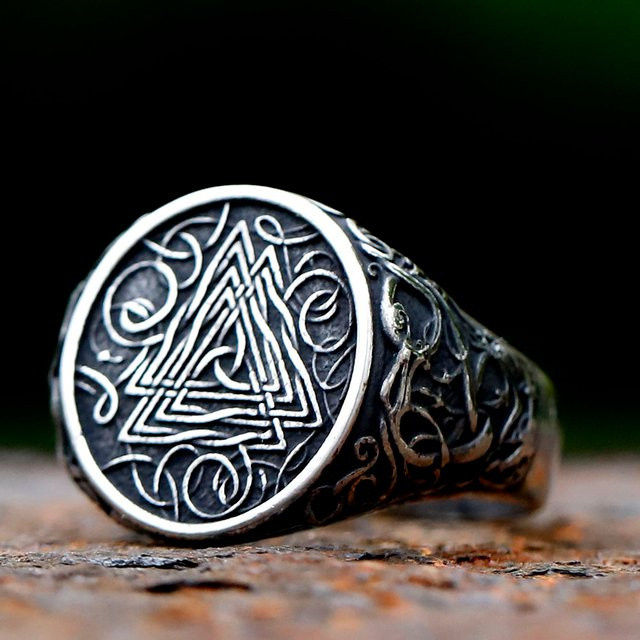 Ring 316L Edelstahl, Vintage Viking Valknut, Herren, Silber - Bild 1