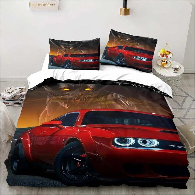 Gu Tao Bettwäsche-Set Retro Dodge Srt Hellcat Racing in Rot, 3-teilig, B: 264 cm, B: 228 cm - Bild 1