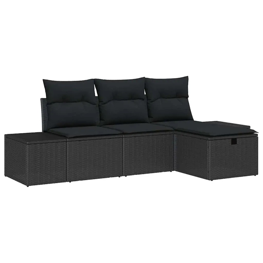 vidaXL Garten-Sofa-Set in L-Form aus Poly Rattan und Stahl, 4-teilig mit Kissen in Schwarz - Bild 2
