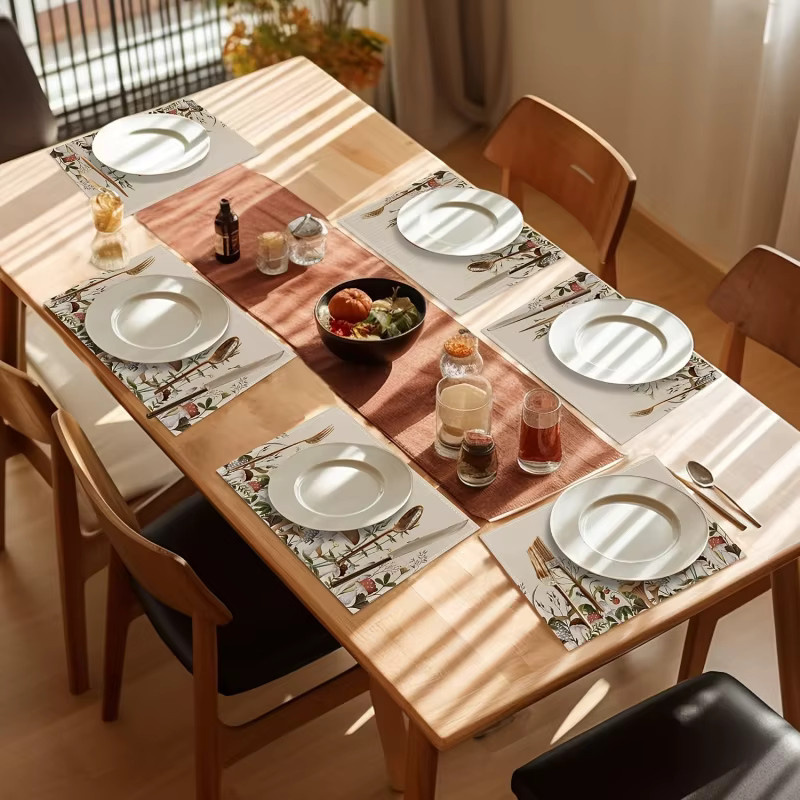 VIKAMA 4-teiliges Tischset mit Schmetterlingen und Herbstpilzen, waschbare Esstischmatten für Küche und Outdoor-Partys - Bild 2