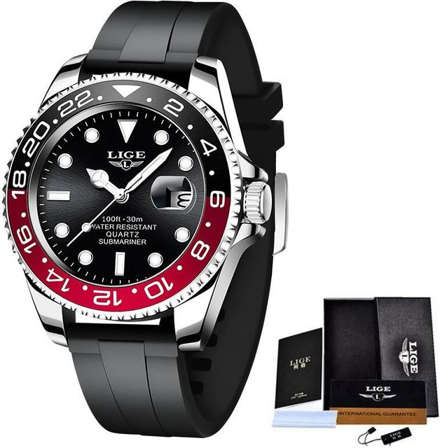 LIGE Armbanduhr Edelstahl, Quarz, Schwarz, Herren, 43 mm - Bild 1