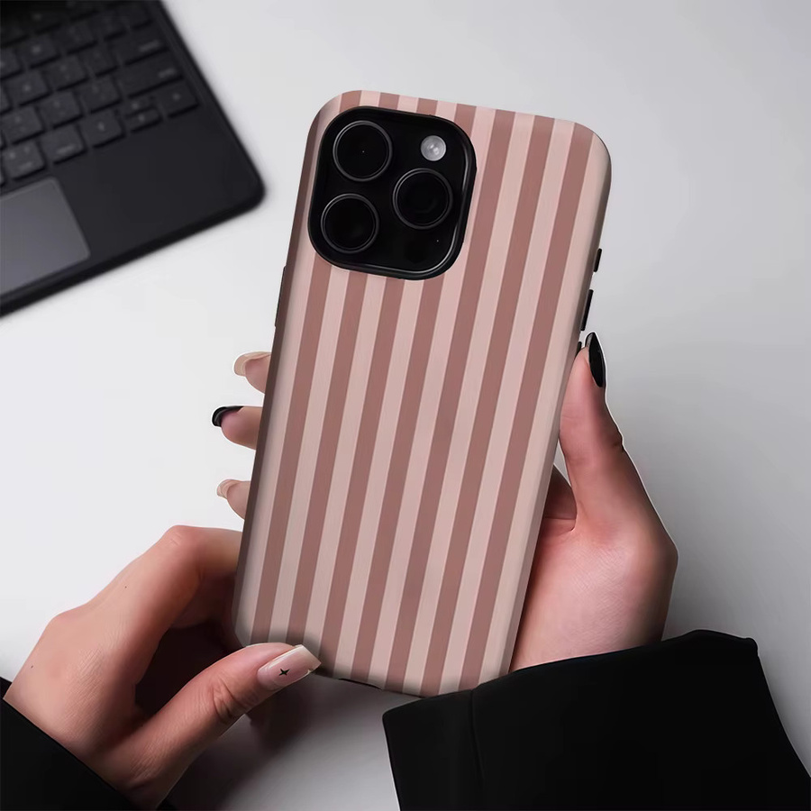 Potdemiel Handyhülle mit vertikalen Streifen in Hellbraun für iPhone 17 16 15 14 13 Pro Max Plus, robuste doppelschichtige Schutzhülle mit Magnetfunktion - Bild 3