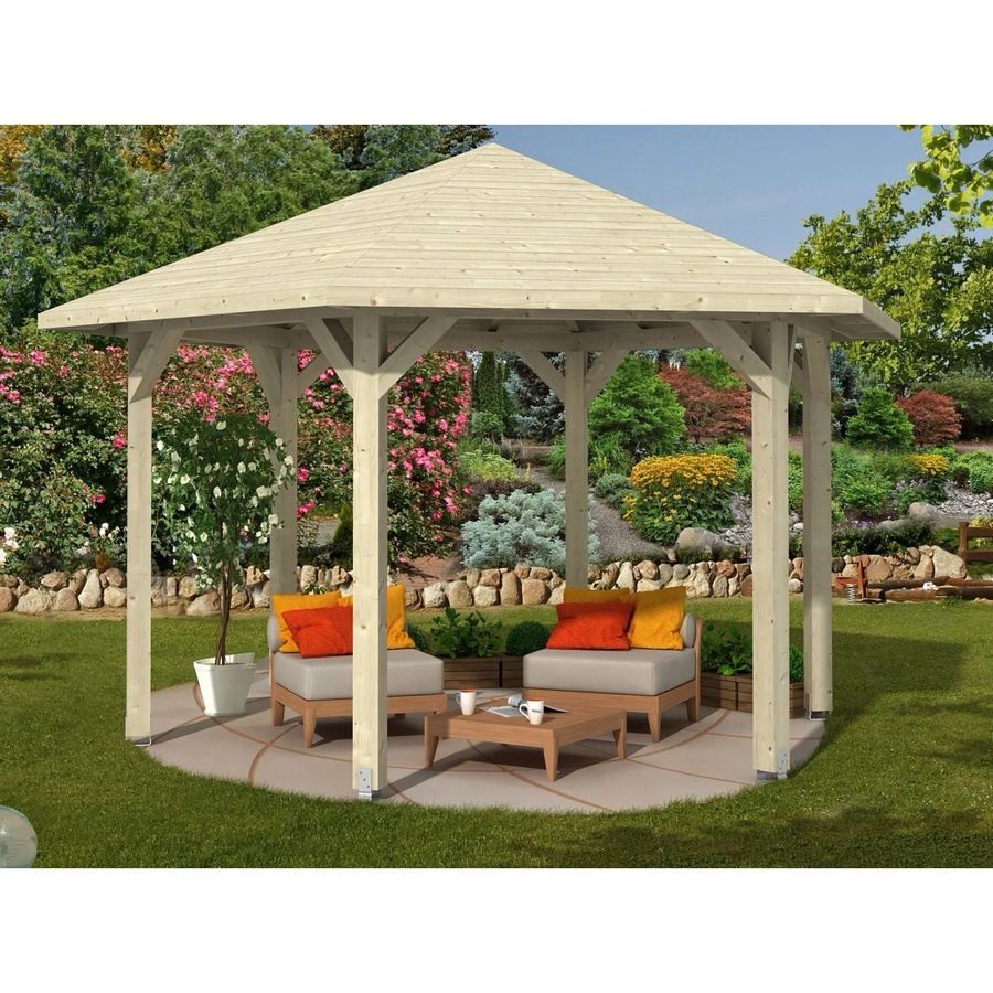 Skan Holz Pavillon Nancy 3 aus Leimholz in Beige mit Zeltdach, B/H/T: 480 x 316 x 416 cm - Bild 2
