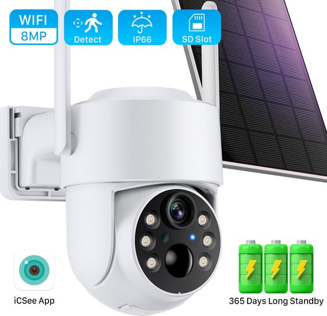 ANBIUX HD 8MP Drahtlose Solarkamera Outdoor WiFi PTZ IP Kamera mit eingebauter Batterie in Weiß für iCsee App Videoüberwachung - Bild 1