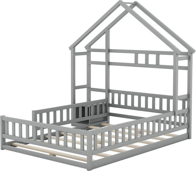 okwish Kinderbett mit Hausrahmen und Nachttisch in Grau, B/T/H: 140 x 200 x 190 cm - Bild 1