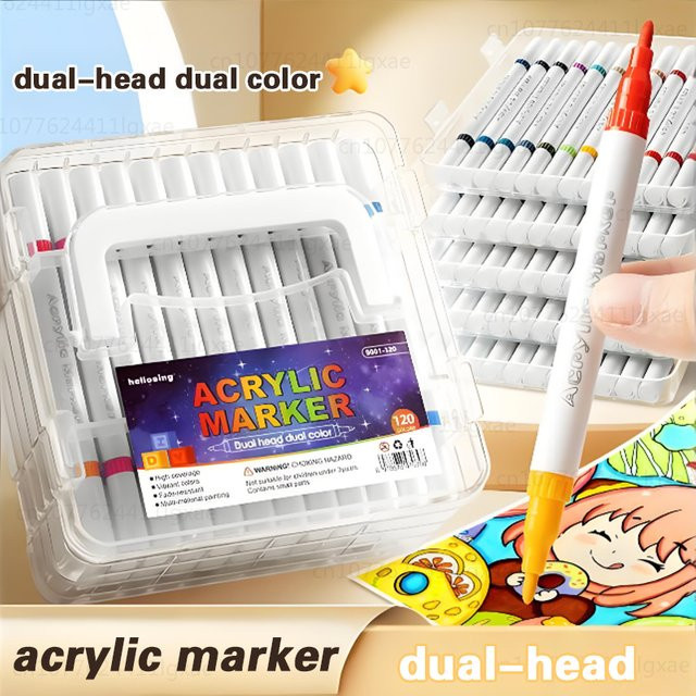 Doppelseitiges Markierungsstift-Set mit 120 Farben, waschbare Tinte auf Wasserbasis, Zeichenzubehör für Kunst und Schule, Mehrfarbig - Bild 1