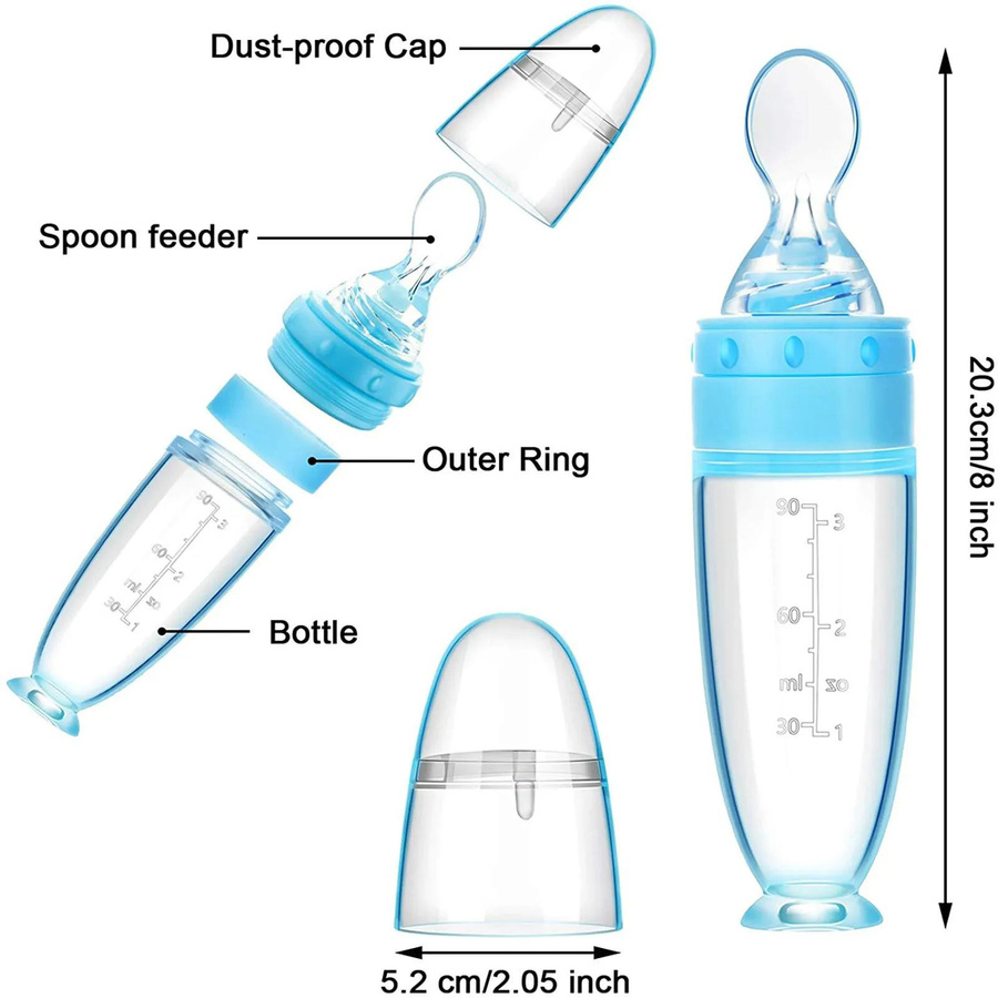 MARKET-2 Quetschflasche mit Löffel zum Füttern für Babys und Kleinkinder in Blau - Bild 2