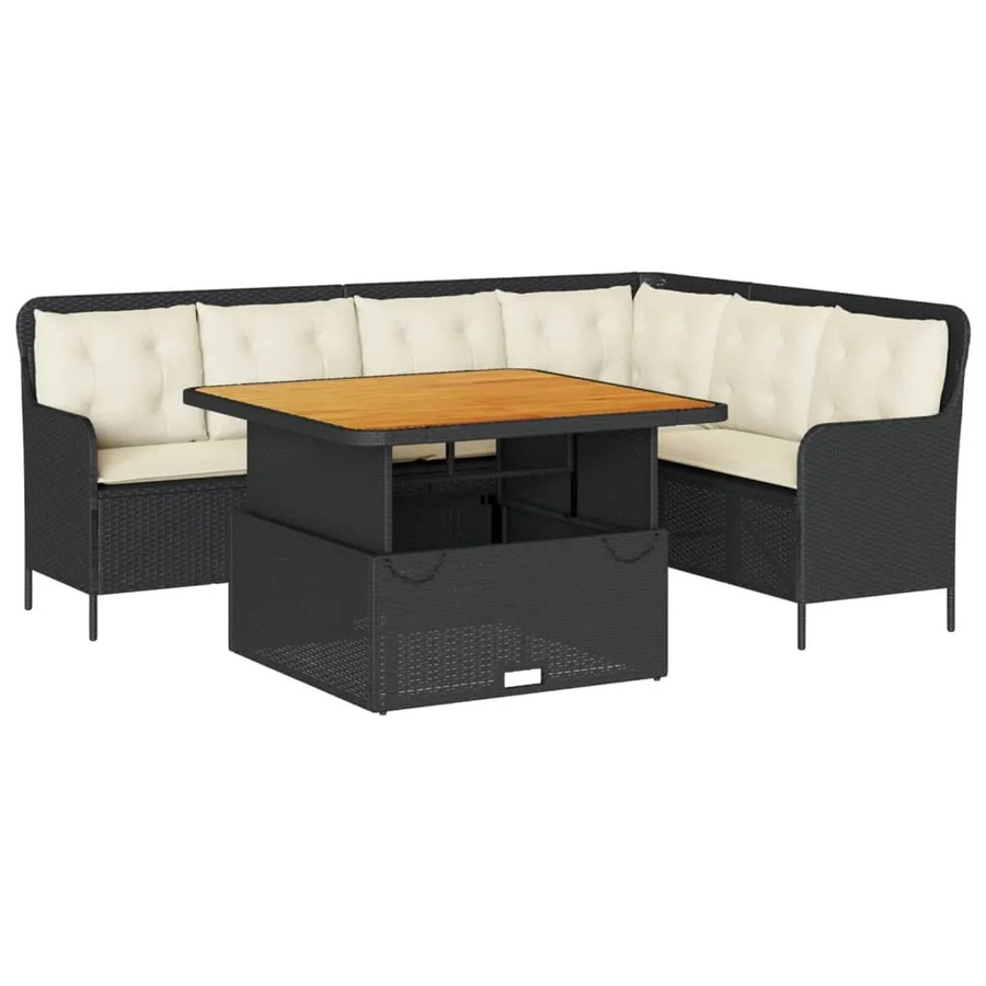 vidaXL 2-teilige Garten-Sofagarnitur in L-Form mit Auflagen und Couchtisch, Schwarz, Poly Rattan und pulverbeschichtetem Stahl - Bild 2