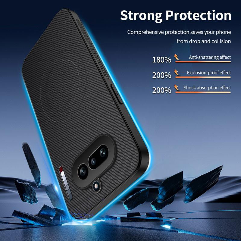 Magnetische Stoßfeste Handyhülle mit Kohlefaser-Textur für Nothing Phone 4a Pro in Schwarz, Blau, Grau oder Lila - Bild 2